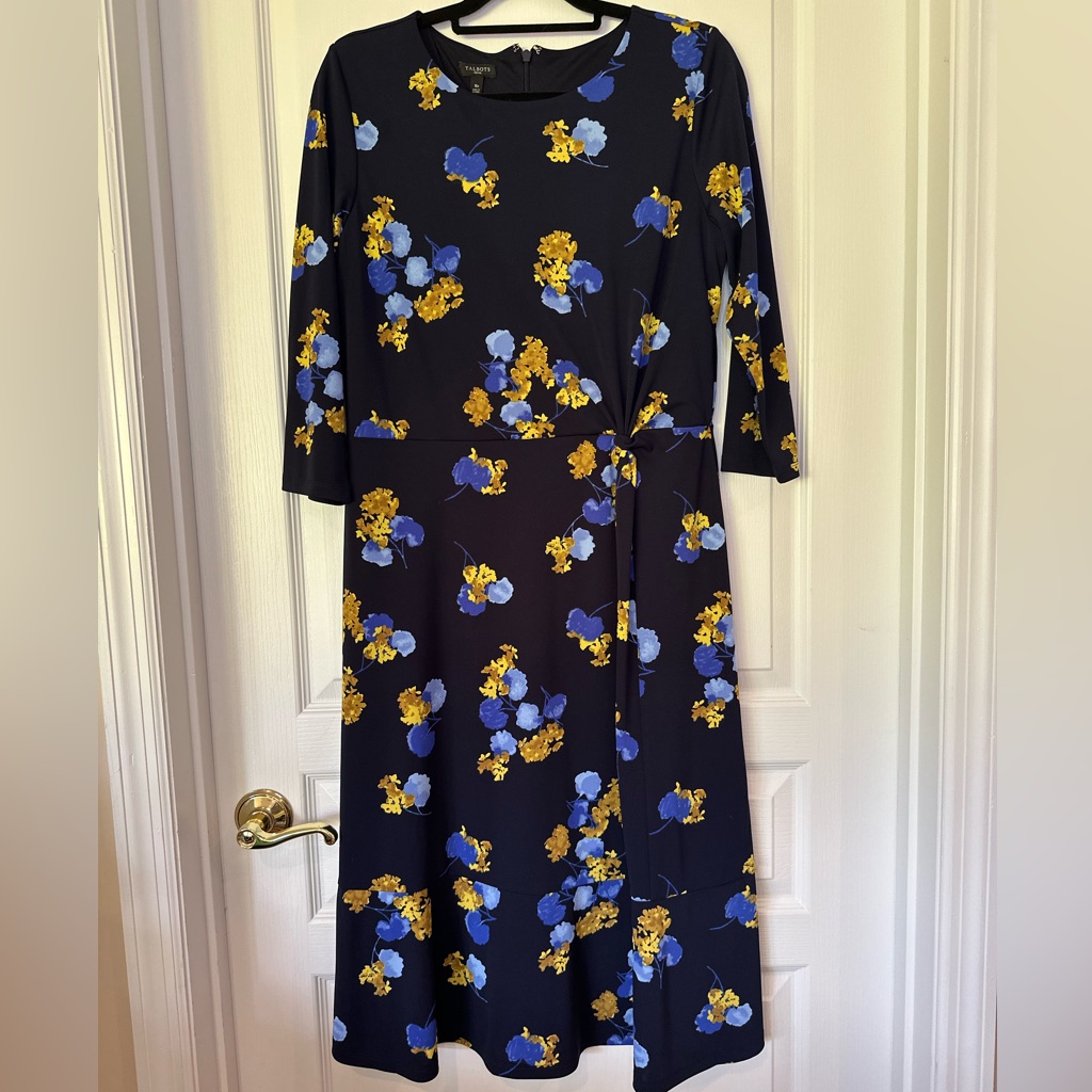 Talbots Navy Dress With Floral Design 16